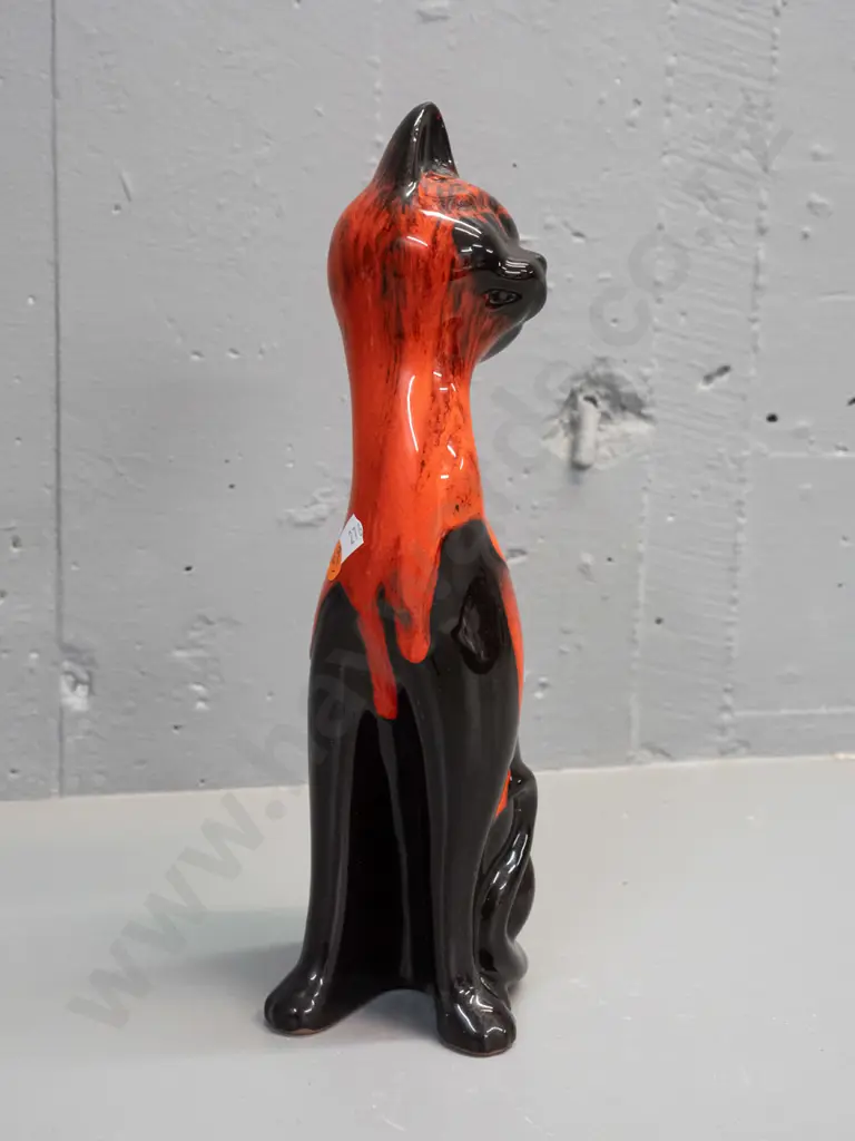 Canuck pottery cat with orange trickle glaze H-320 Image 1++