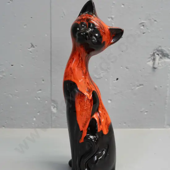 Canuck pottery cat with orange trickle glaze H-320