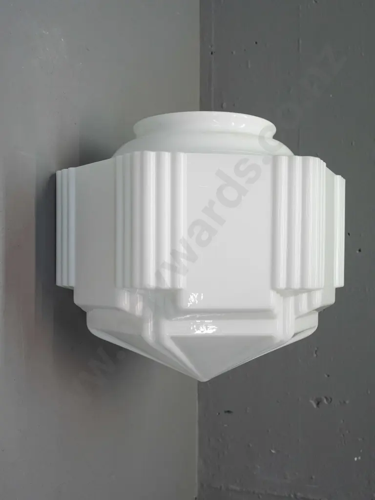 art deco hexagonal faceted & ribbed milk glass ceiling light shade H-290 W-310 Image 1++