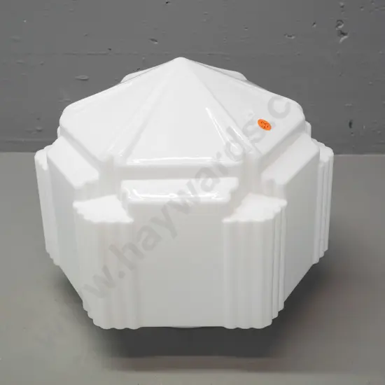art deco hexagonal faceted & ribbed milk glass ceiling light shade H-290 W-310