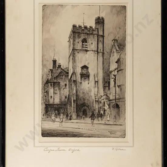 framed vintage print "Carfax Tower Oxford" H250 W160 (frame needs attention)