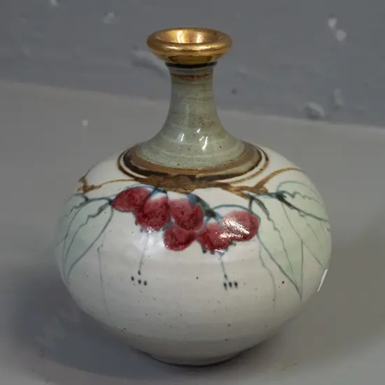 Neil Grant NZ Studio Pottery vase w/ gilt decoration. H-155 D-130