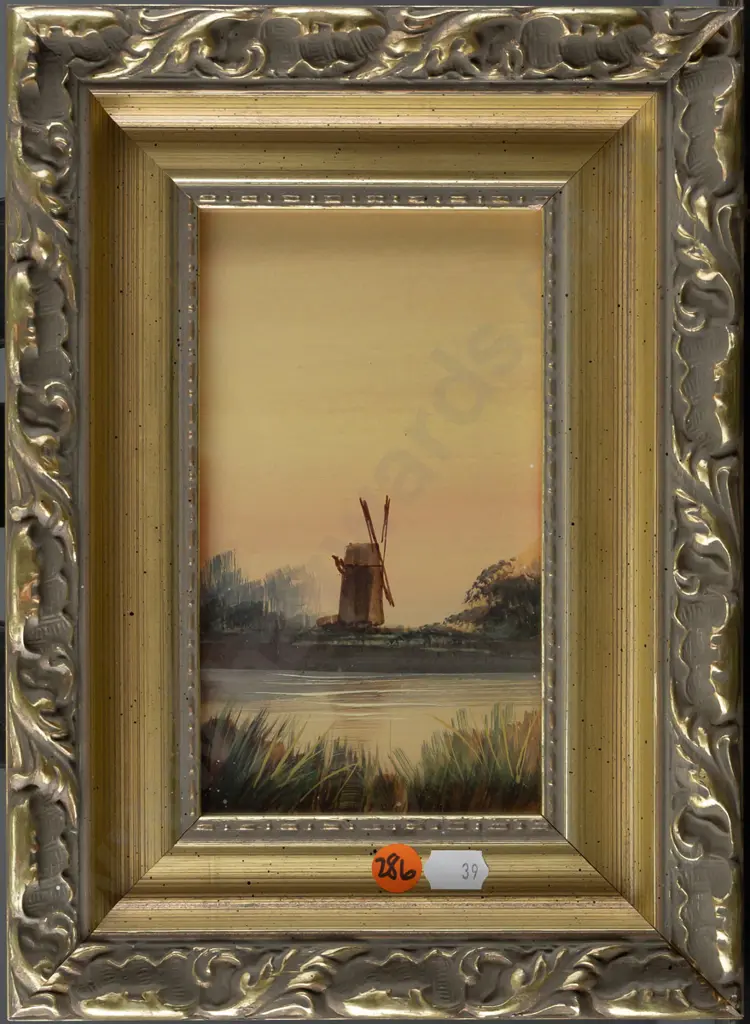 gilt framed watercolour - windmill H-170 W-100 Image 1++