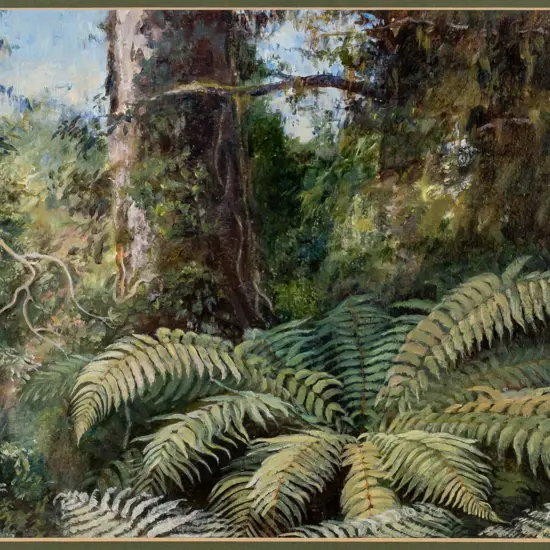 Pat Lindbom - framed acrylic "Native bush at Mitchells near lake  Brumner Westland" H210 W280