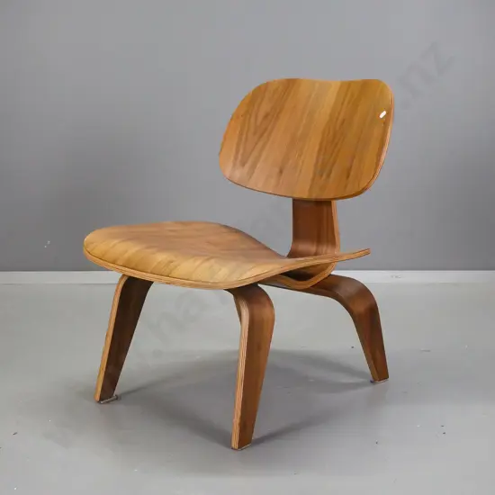 reproduction Eames style teak veneered laminated timber chair H-700 W-620 D-580