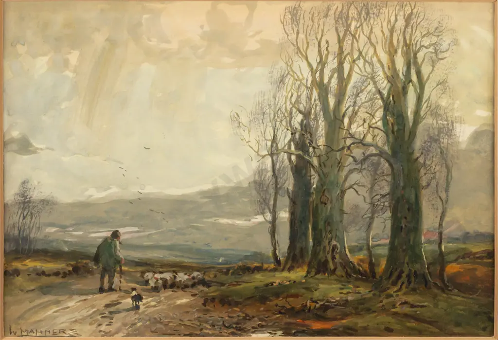 W Manners - framed watercolour "Across the common" H160 W240 Image 1++