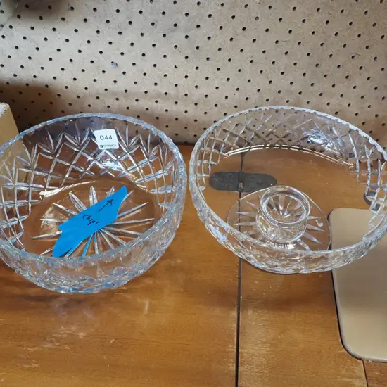 cut crystal footed bowl, 1 other - has small chips
