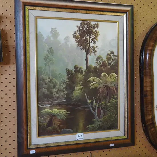 David Lewis - framed oil on board - bush scene H385 W285