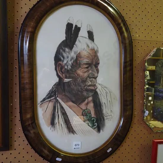 covex glass oval framed print - chief