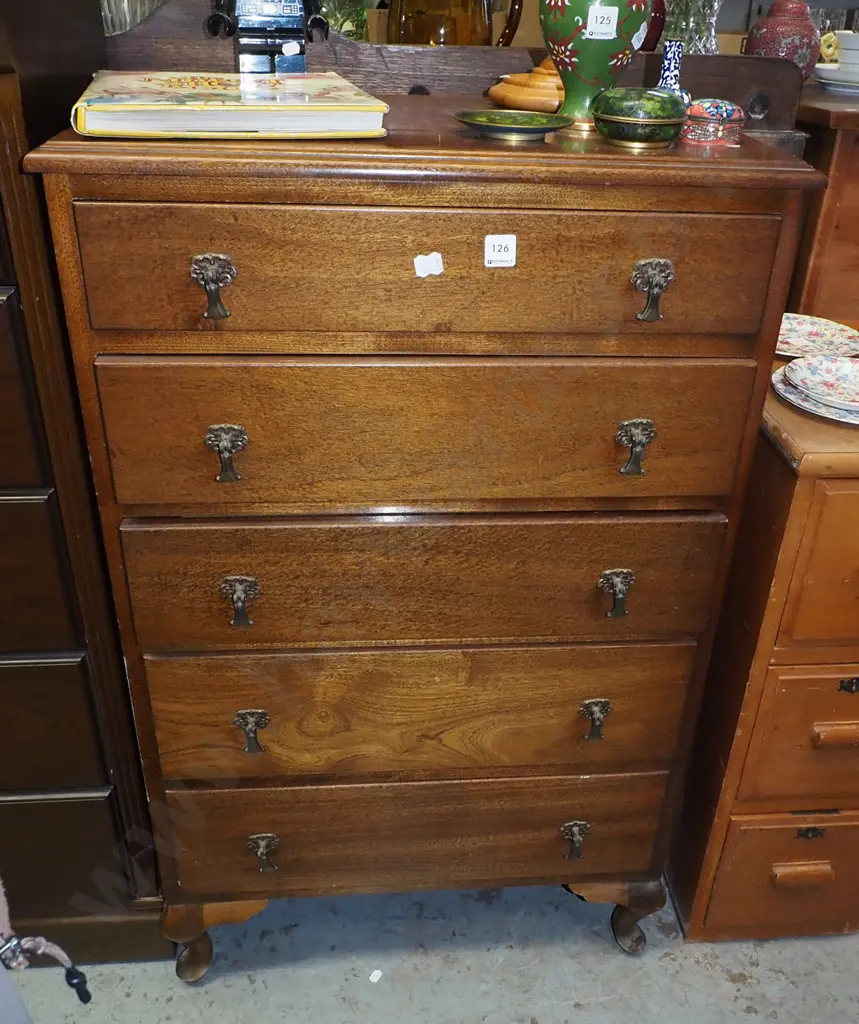cab leg mahogany 5 drawer chest H1050 W630 D420 Image 1++