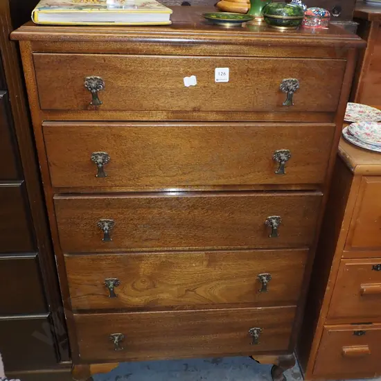 cab leg mahogany 5 drawer chest H1050 W630 D420