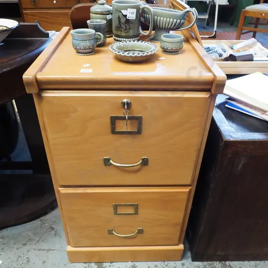oak veneer 2 drawer filing cabinet - key in office