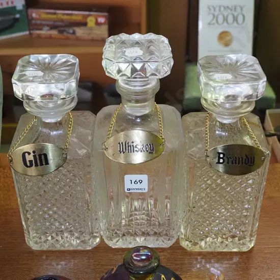 3x glass decanters