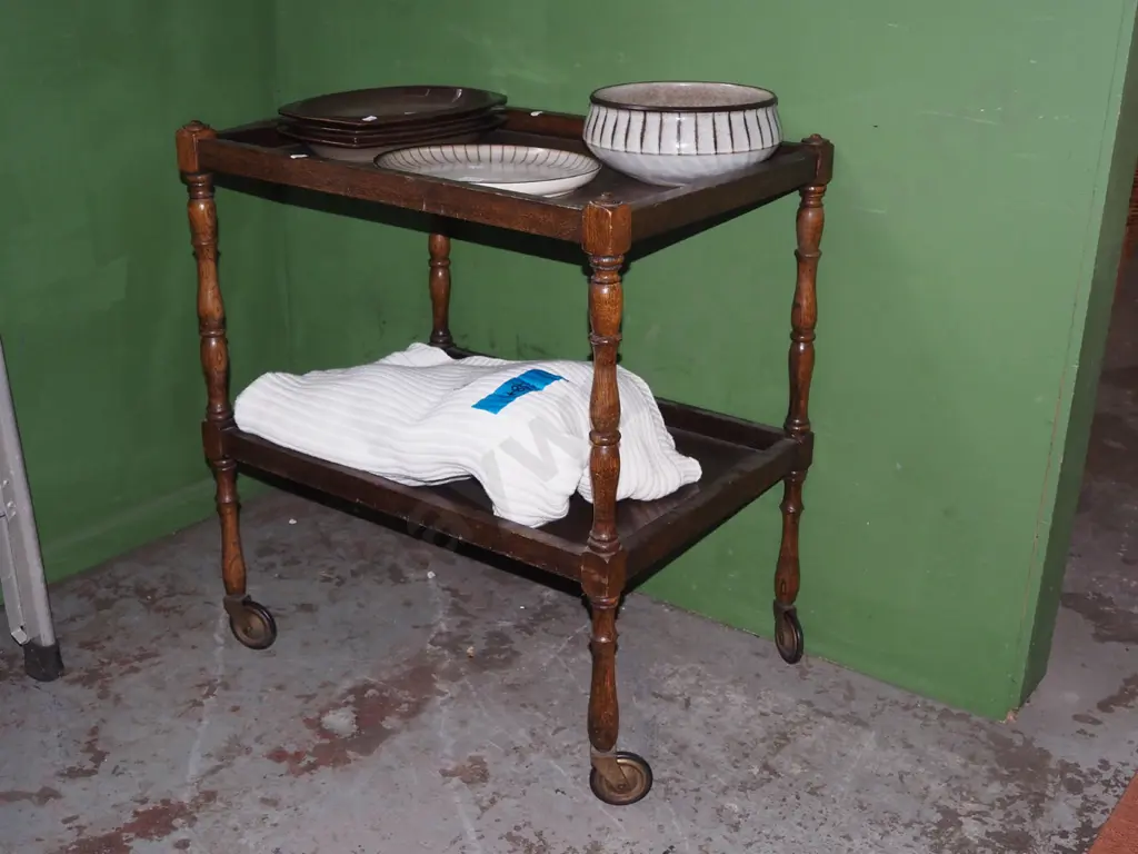 oak 2 tier tea trolley Image 1++