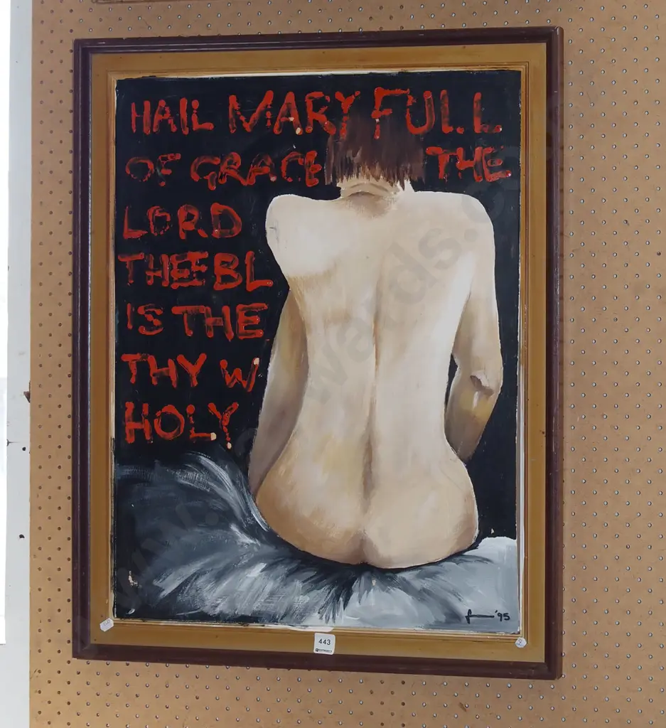 framed oil - female form back, religious prayer  Image 1++