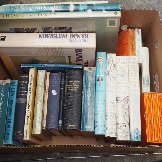 box; various books