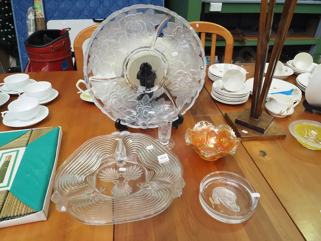 segmented glass serving disges, carnival glass bowl etc Image 1++