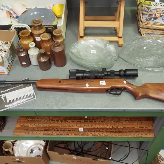 Stoeger air rifle with mounted torch and scope - repaired break through stock