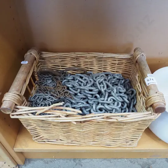 cane basket; chains