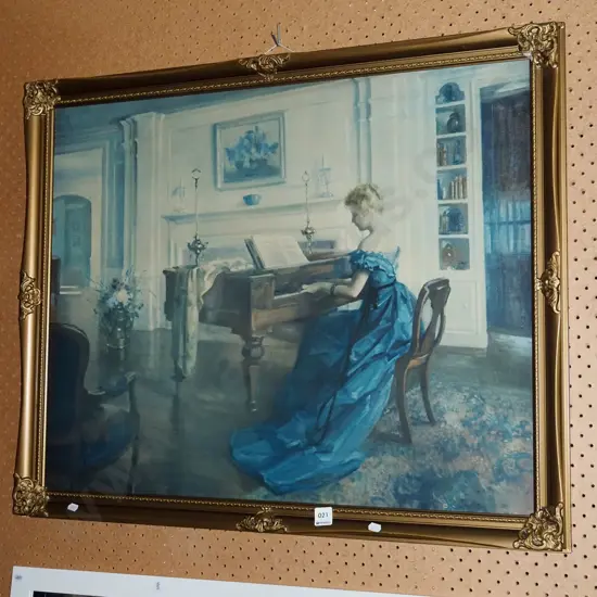 ornate framed print - lady playing piano