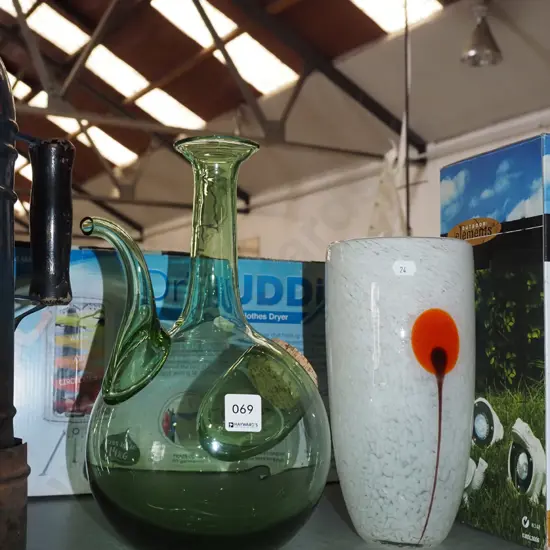 art glass vase, green glass bottle H300