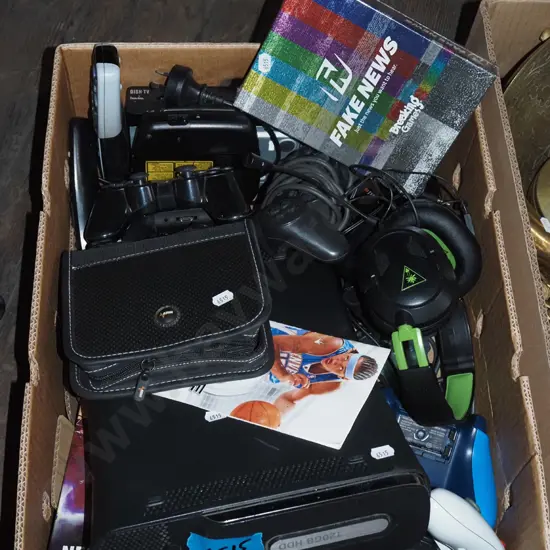 box; x-box, headphones, playstation controllers, freeview box etc