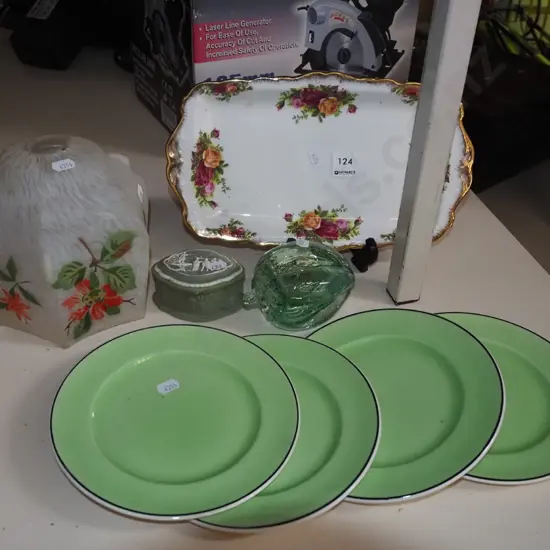 light shade, old country rose dish, trinket box etc