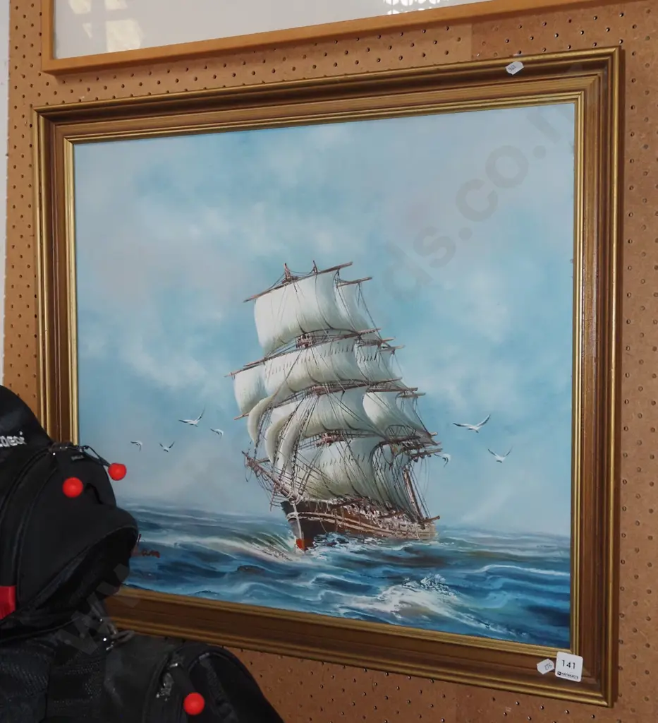 framed oil on board - sailing ship Image 1++