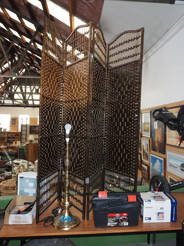 woven seagrass 4 panel screen Image 1++