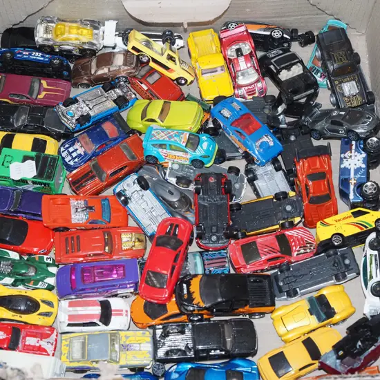 box of model vehicles