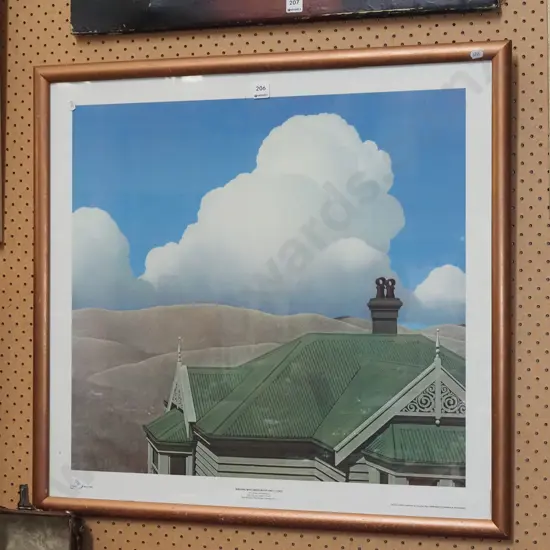 framed Brent Wong print - building and clouds