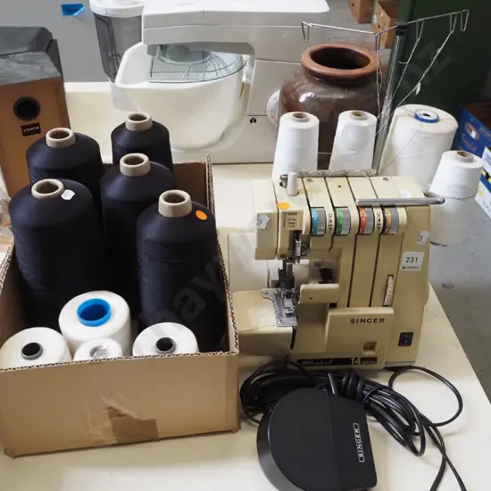 Singer 4 spool overlocker and threads - orange dots - needs a clean