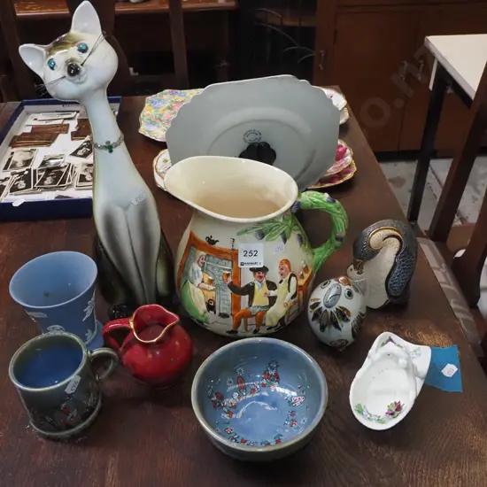 Auld Lang Syne musical jug, cat figurine, Irish porcelain etc Cat H350