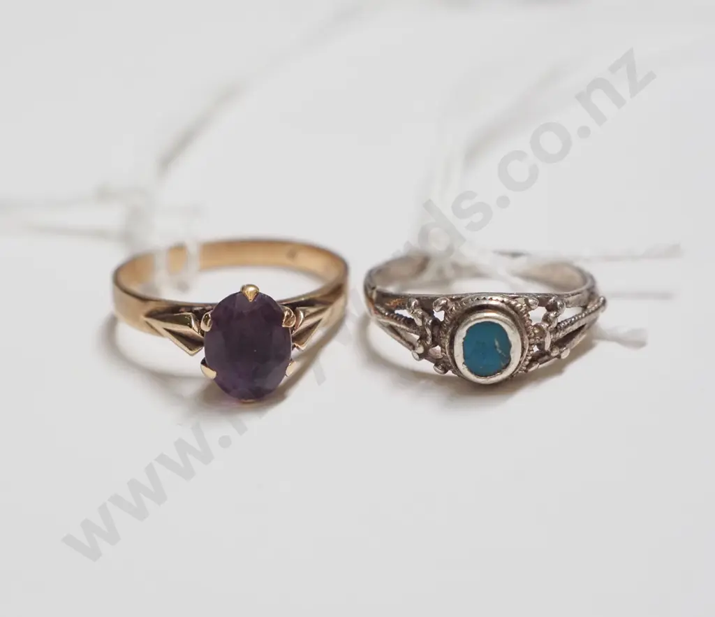 9ct and amethyst ring, torquoise sterling silver ring Image 1++