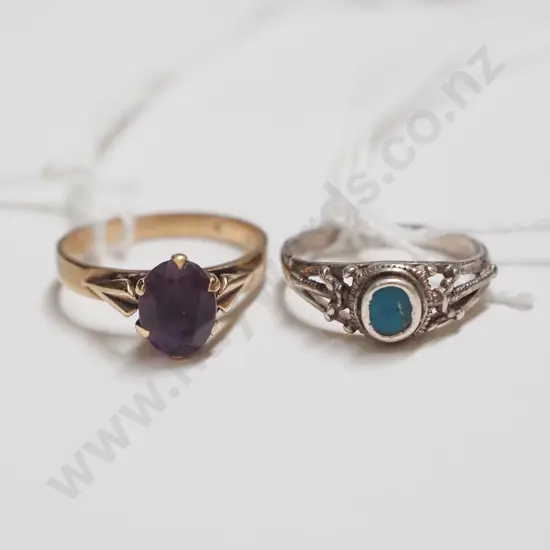 9ct and amethyst ring, torquoise sterling silver ring