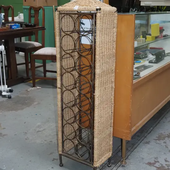 metal and seagrass wine rack H1200