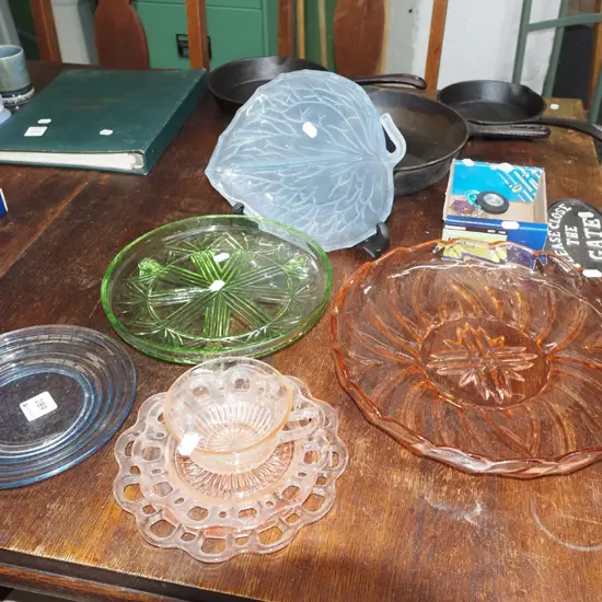 coloured glass item; bowls, trio etc