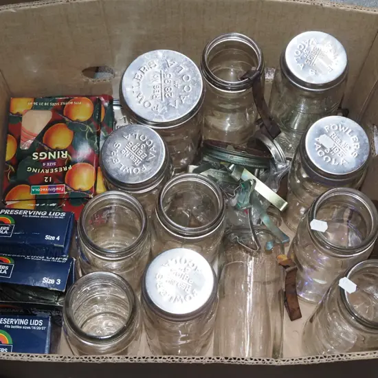 glass storage jars, preserving jar lids