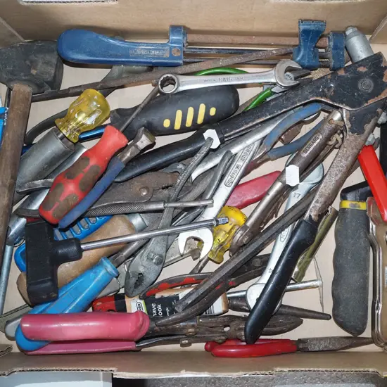 box; spanners, screwdrivers etc