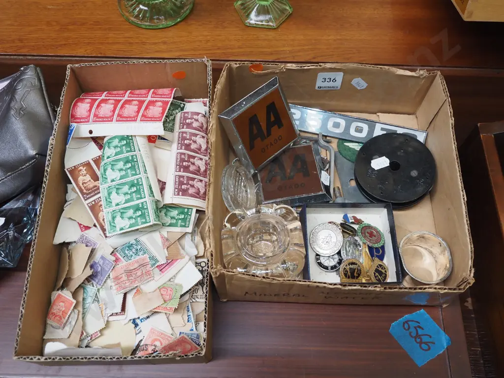 car badges, ink well, napkin ring, box of stamps  etc - orange dots Image 1++