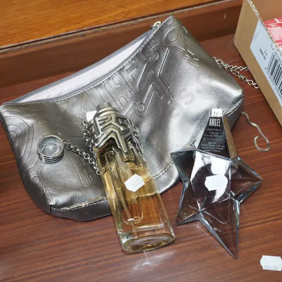 bottle of Womanity 50ml, bottle of Angel eau de parfum 25ml