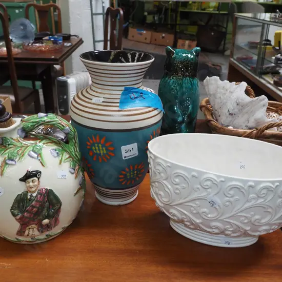 German pottery vase - chip, Masons vase, musical jug