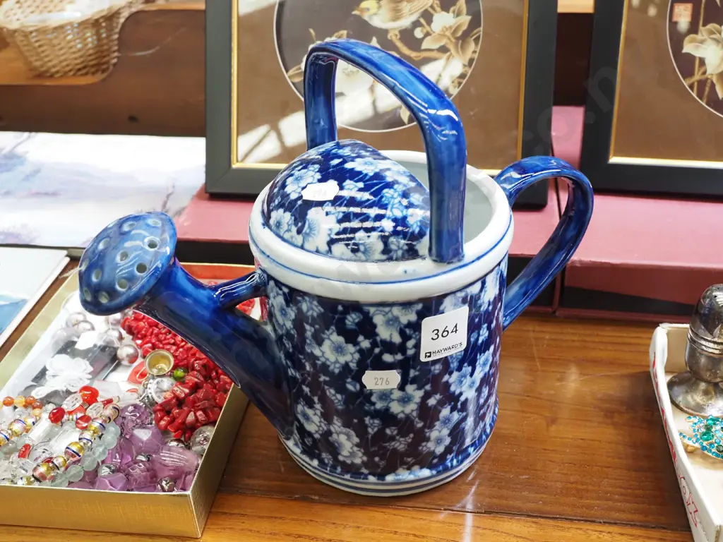 cermaic blue and white floral watering can Image 1++