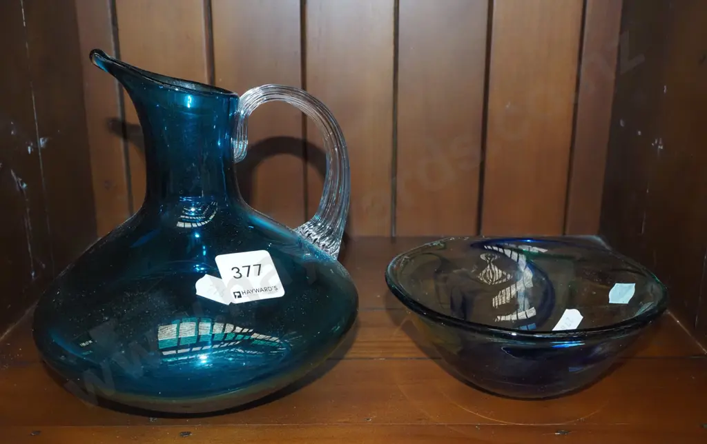 swirl glass bowl, small blue jug H170 Image 1++