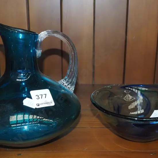 swirl glass bowl, small blue jug H170