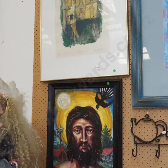 framed oil - portrait, framed Kate Barry AP print - Africa (foxing) - green dots