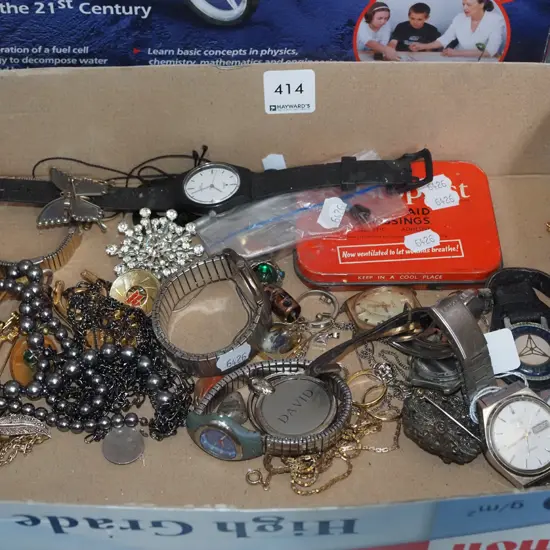 box; watches, jewellery, brooches etc