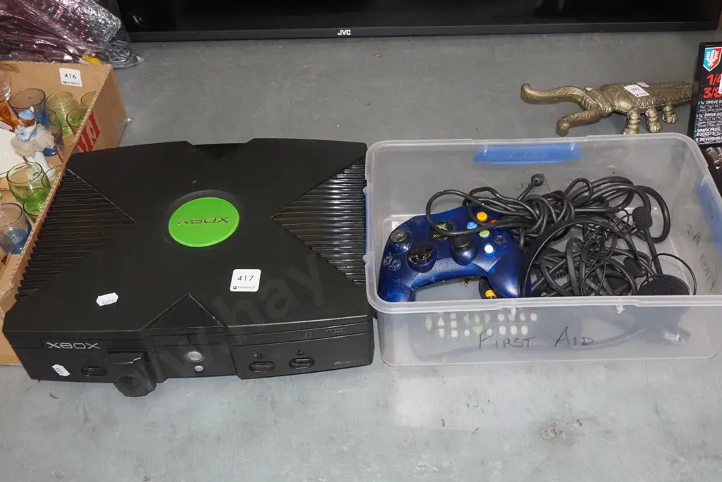 X-box, controller, headphones Image 1++