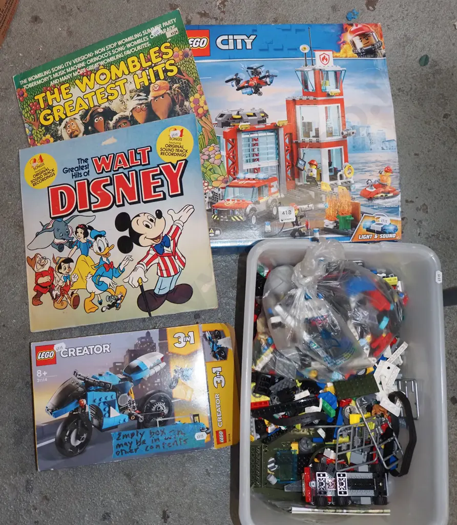 box of Lego, tub of Lego, empty creator kit, 2x LPs Image 1++