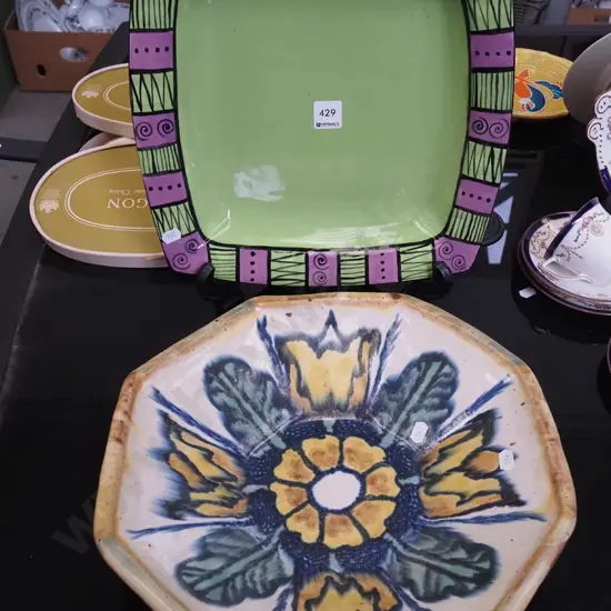 2x studio pottery bowls, Largest Diam 340